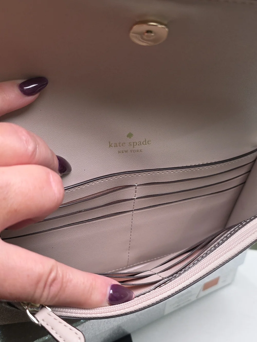 Kate Spade New In Box Rose Gold Glitter Medium Flap Phone Wristlet NWT